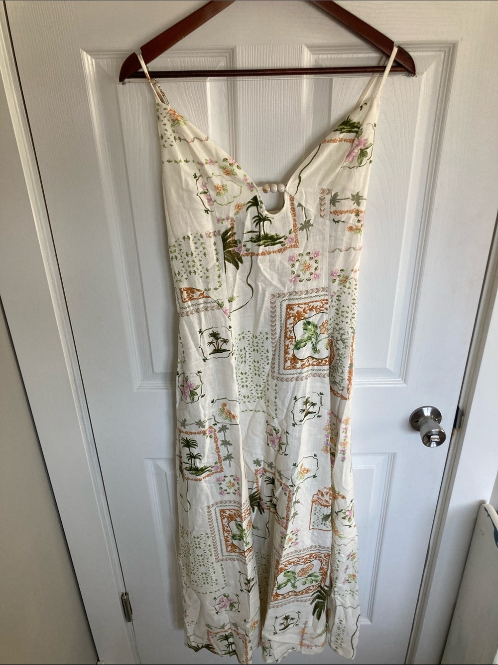 Tropical Print Bead Cut Out Dress